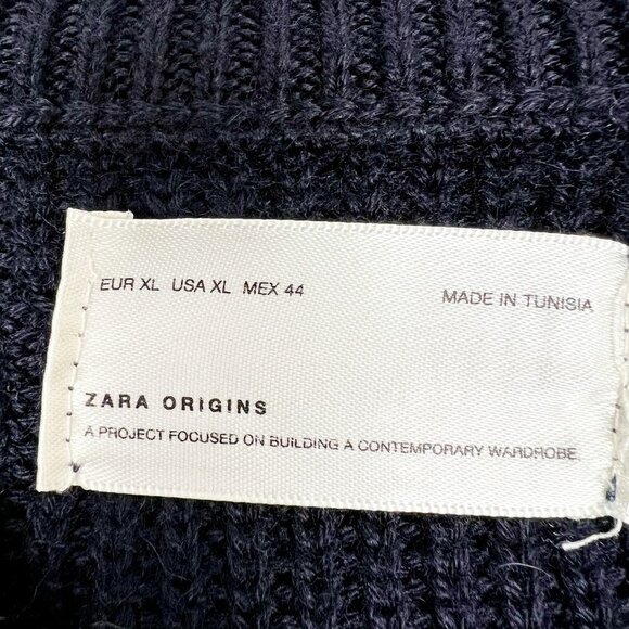 Zara Origins Heavyweight Chunky Crewneck Sweater. Midnight Blue. Men's Size XL - Picture 4 of 10